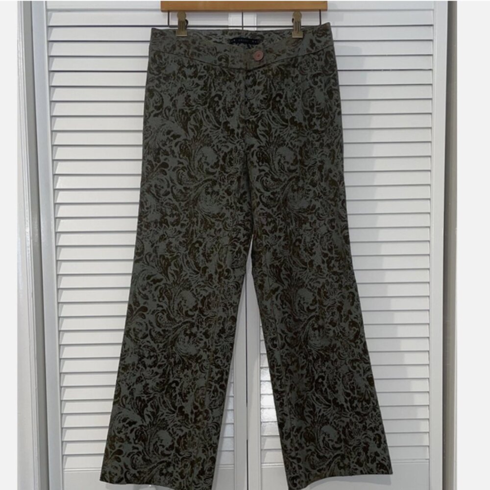 AWADA Raised Velvet Pants Size 4 Paisley Wide Leg Designer Raw hem